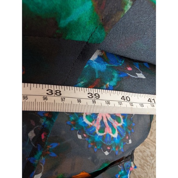 Desigual Navy Asymmetric Chiffon Dress 42 Artsy Boho Geometric Floral Watercolor - Picture 14 of 16